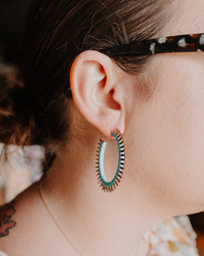 Thread Wrapped Spike Hoops - Turquoise