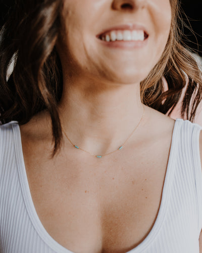 3 Anchored Seed Beed Necklace - Turquoise