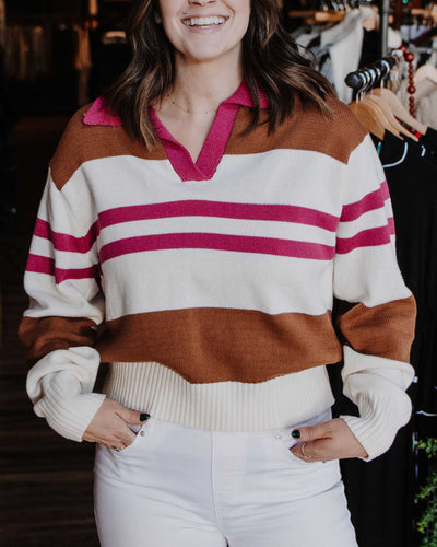 Timeless Style Color Block Collared Sweater