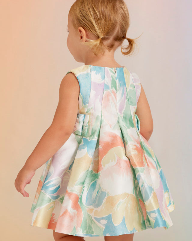 Floral Satin Special Occasion Dress with Bows on Side