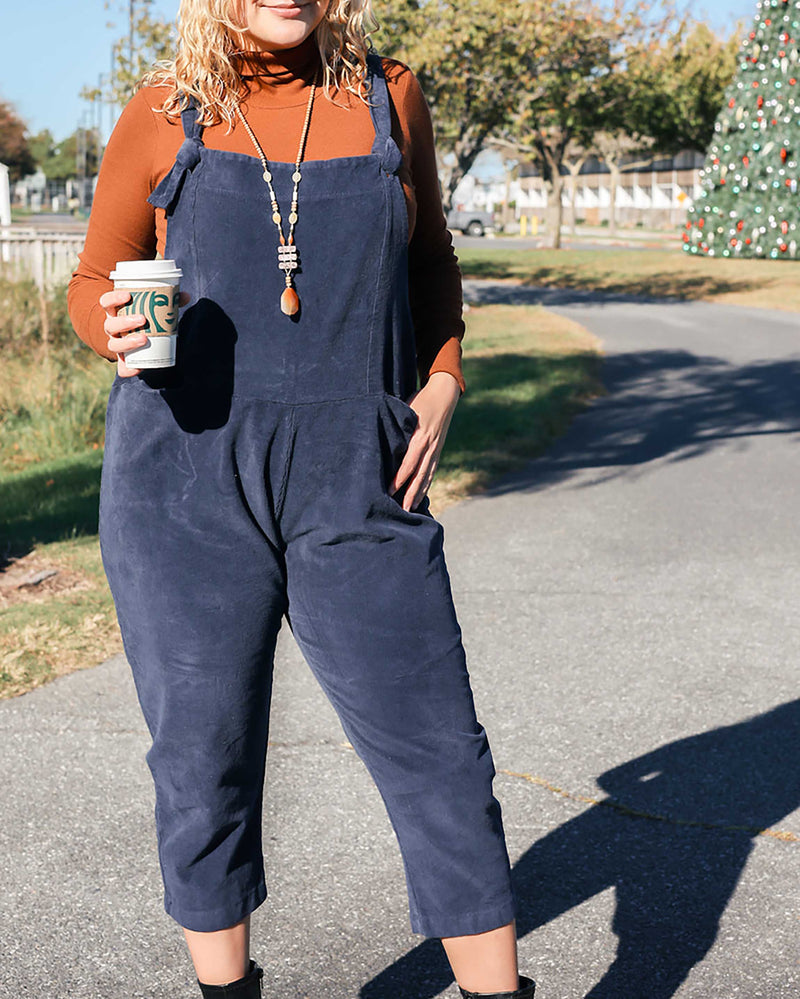 All Covered Corduroy Knotted Overalls (S-XL)