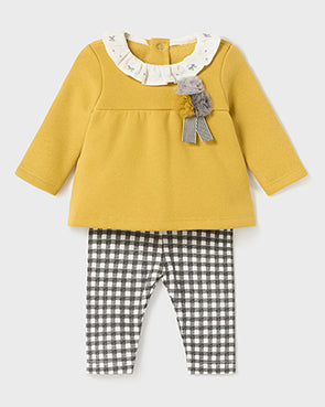 Yellow Pom Pom Collared Outfit Set