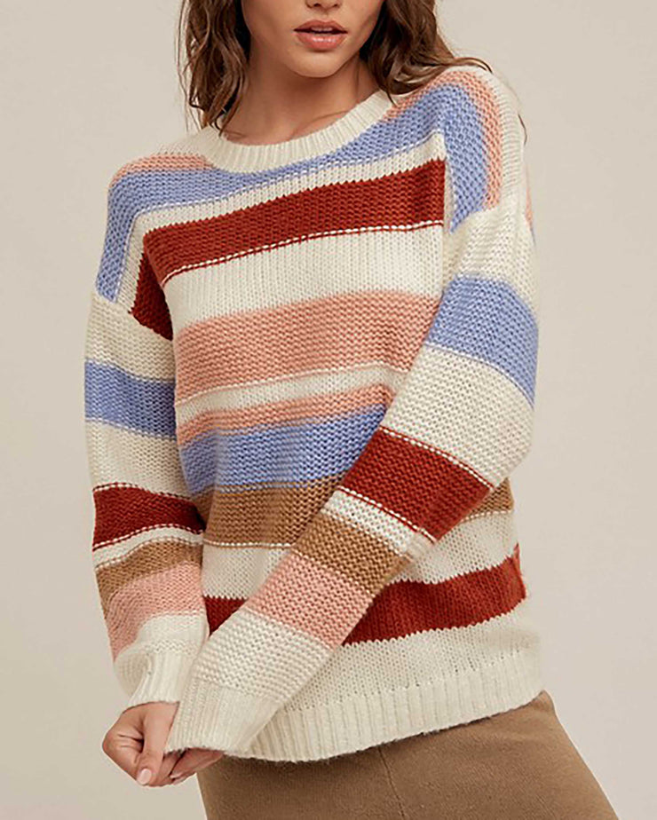 Open Book Striped Crewneck Sweater (S-L)