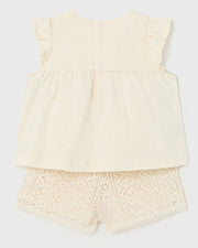 Cream Crochet Top & Shorts Outfit Set