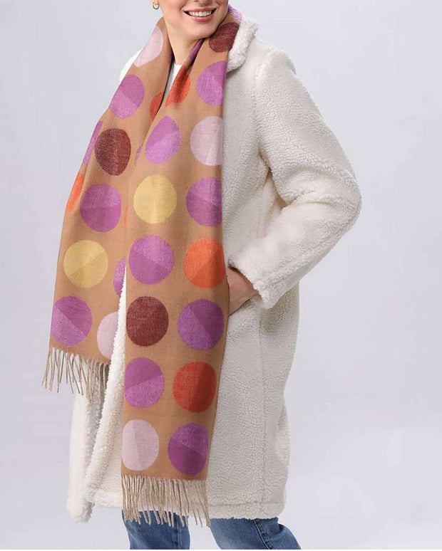 Cashmink Scarf with Divided Dots - Camel & Pink
