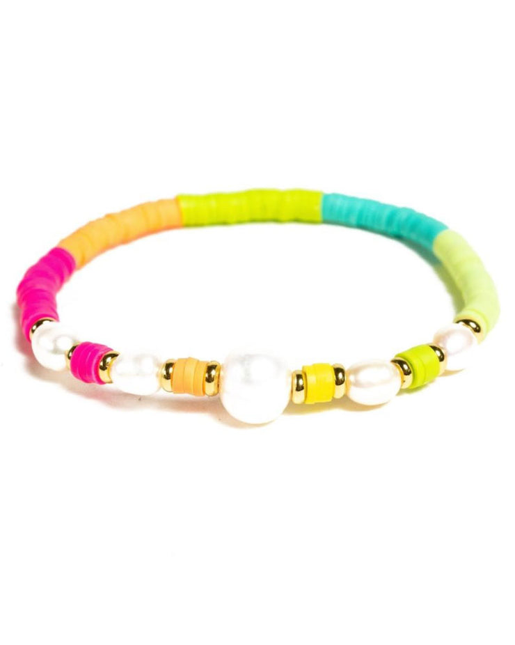 Centered Pearl & Gold Bracelet - Rainbow Beach Party