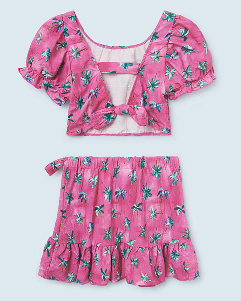 Pink Palm Printed 2-Piece Tween Set