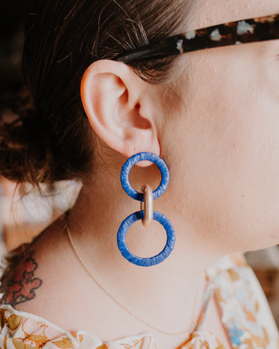 Cobalt Blue Wrapped Double Hoops