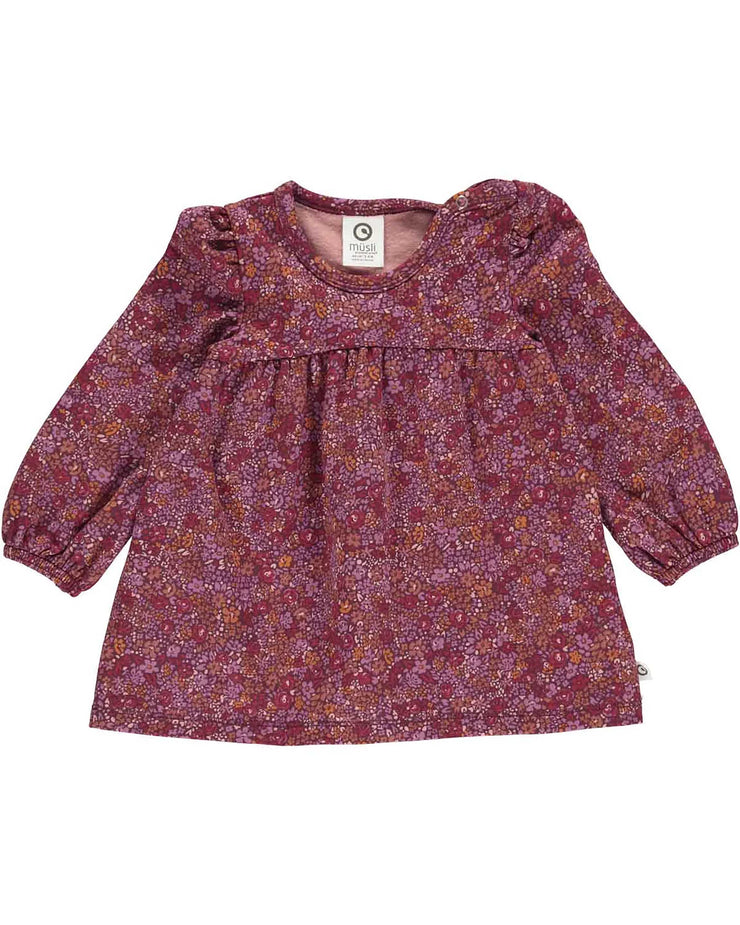 Petit Blossom Printed Organic Cotton Dress in Boysenberry