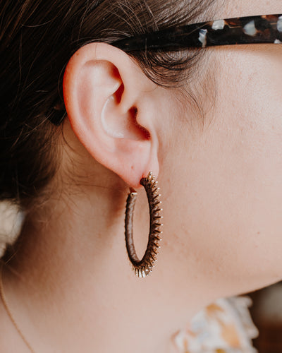 Thread Wrapped Spike Hoops - Brown