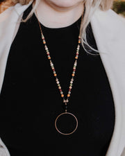 Beaded Long Necklace with Hoop Pendant (3 Colors!)