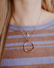 Pave & Circle Gold Circle Double Layered Necklace