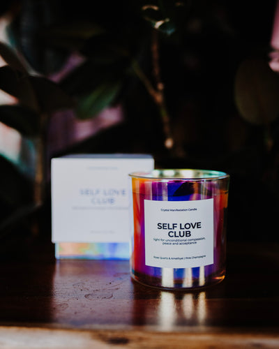 Self Love Club Crystal Manifestation Candle - Pink Champagne with Rose Quartz & Amethyst