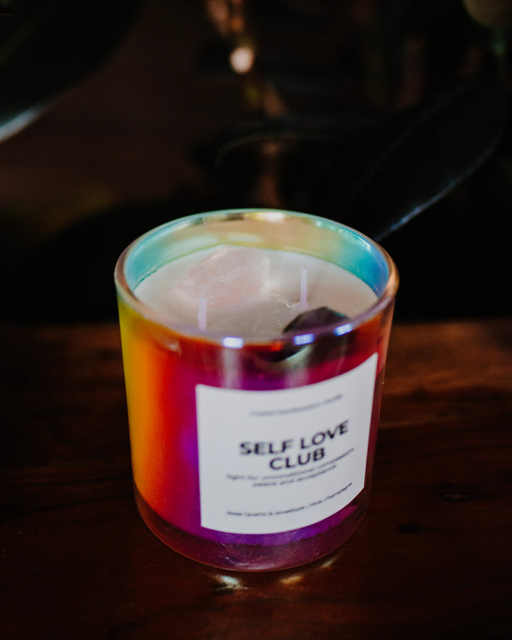 Self Love Club Crystal Manifestation Candle - Pink Champagne with Rose Quartz & Amethyst