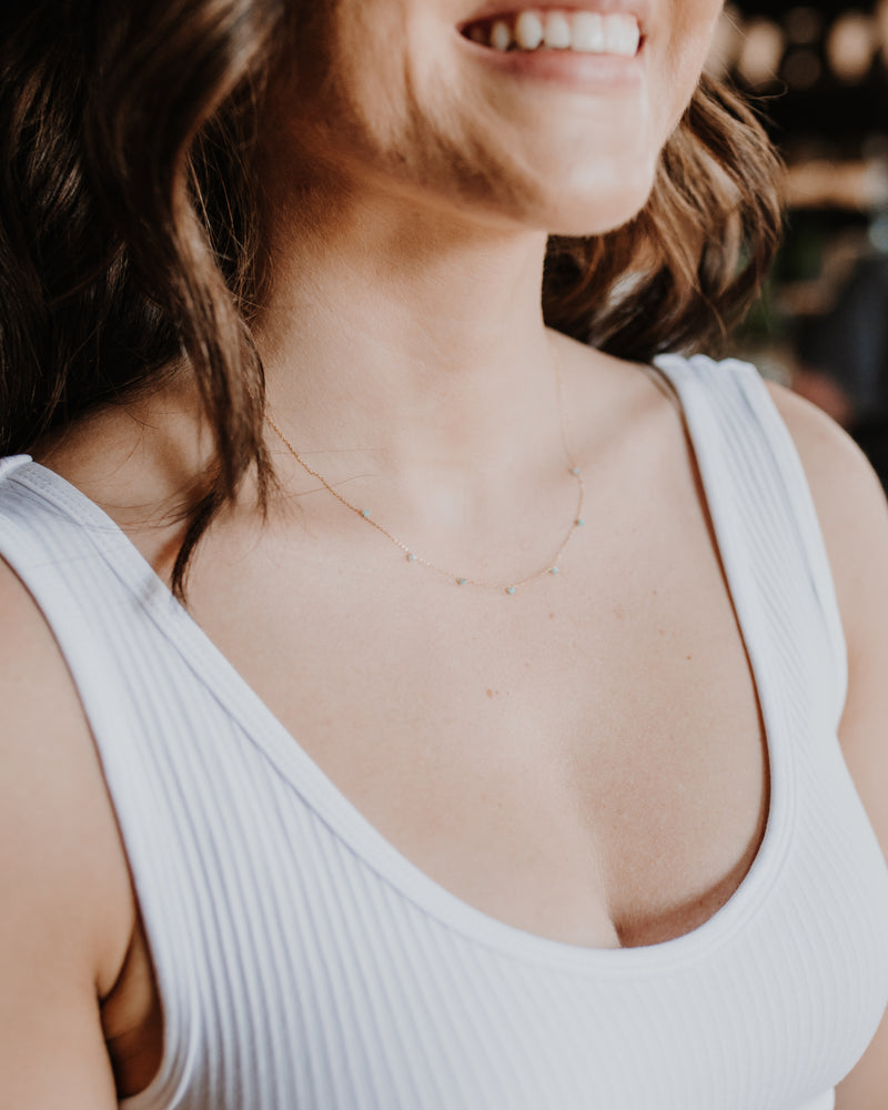 Tiny Stone Drop Necklace - Aqua