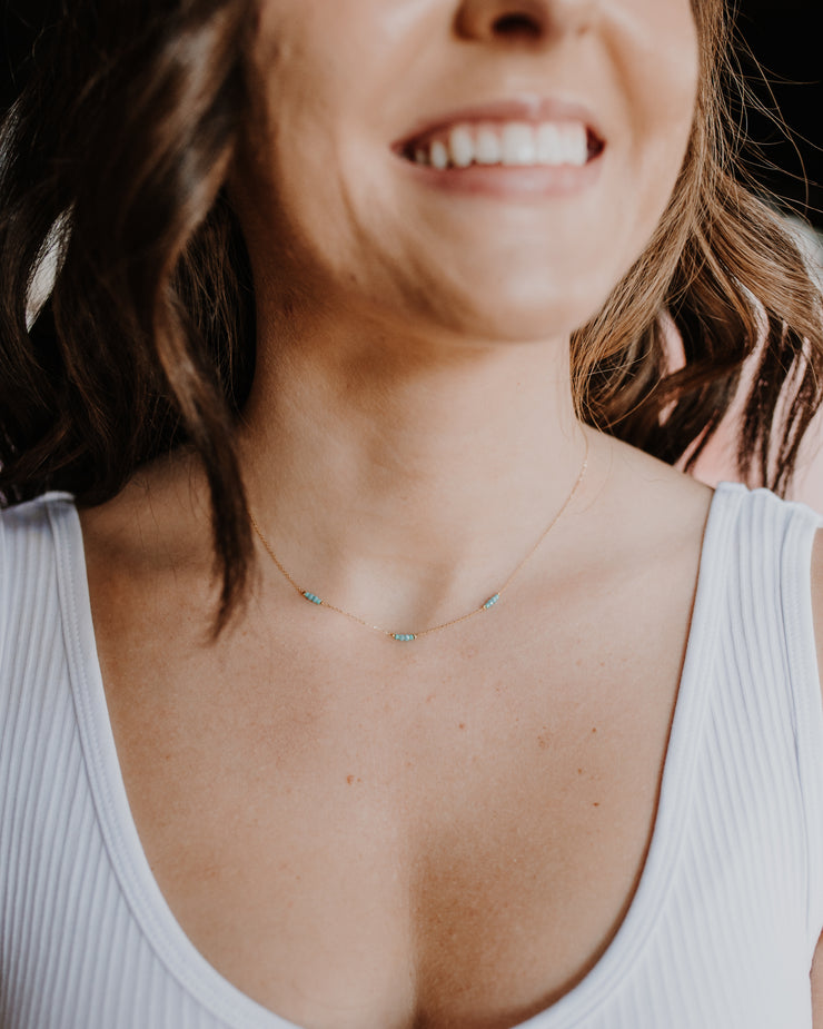 3 Anchored Seed Beed Necklace - Turquoise