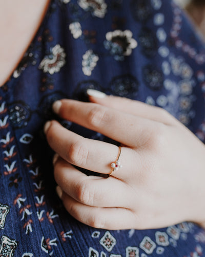 Dainty Pearl & Gemstone Flower Ring - Gold