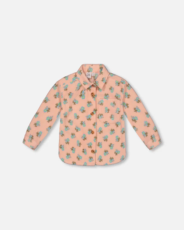 Peach & Blue Printed Flowers Polar Overshirt