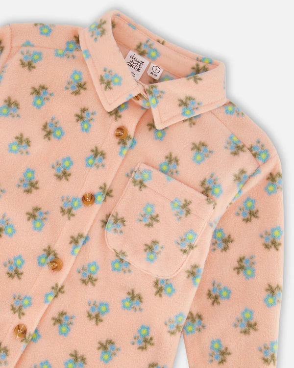 Peach & Blue Printed Flowers Polar Overshirt