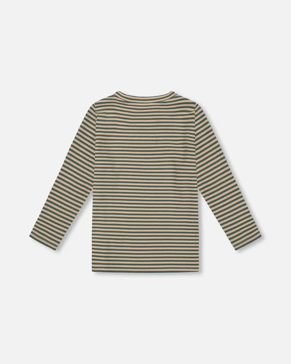 Green And Beige Super Soft Striped T-Shirt With Print