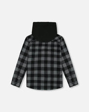 Soft Grey & Black Plaid Hooded Polar Shirt