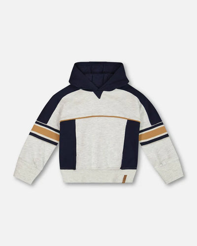 Hooded Fleece Sweatshirt With Contrast Rib Beige Mix