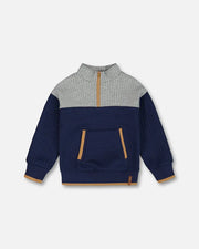 Blue & Gray Quilted Half Zip Top