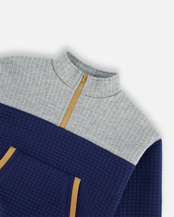 Blue & Gray Quilted Half Zip Top