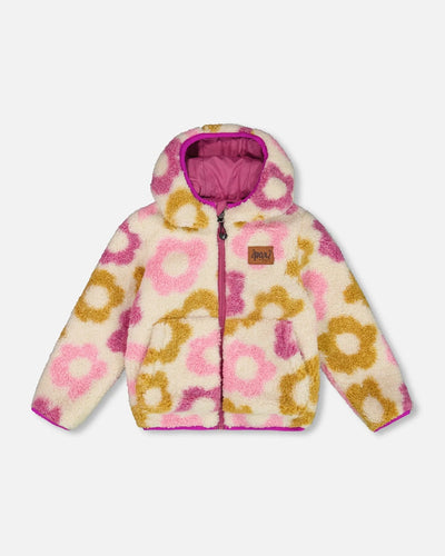 Purple Flowers Reversible Sherpa Jacket