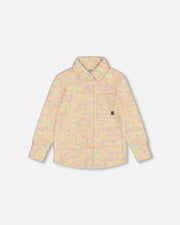 Light Beige Multicolor Button Down Felt Overshirt