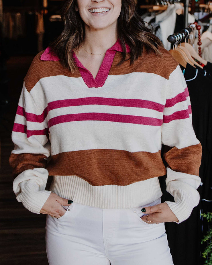 Timeless Style Color Block Collared Sweater