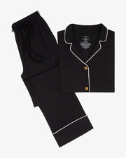Black Ribbed Black Women's Long Sleeve Pajama Set by Posh Peanut
