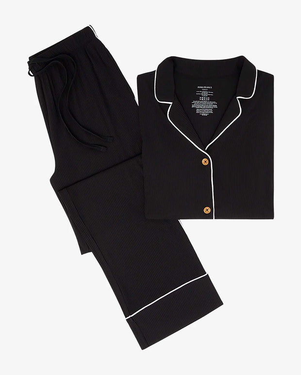 Black Ribbed Black Women's Long Sleeve Pajama Set by Posh Peanut (XS-XXL)