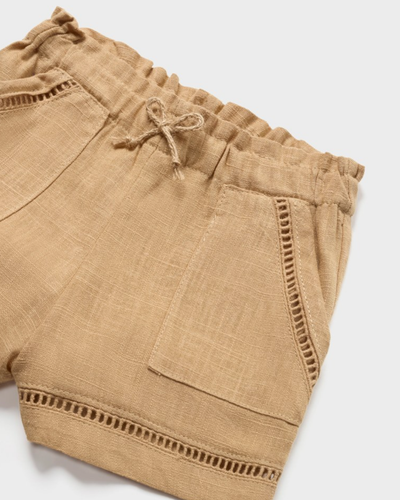 Caramel Linen Ladder Stitch Shorts (6M-2Y)