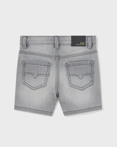Acid Washed Grey Denim Snap Shorts (6M-36M)