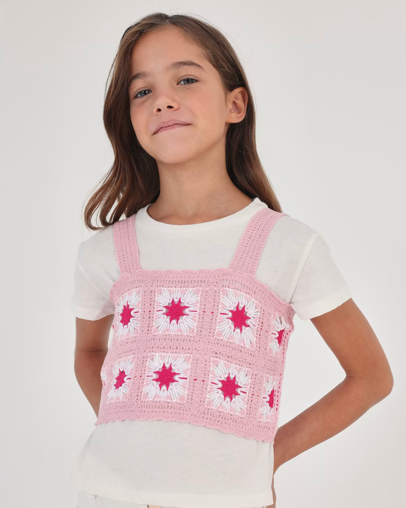 Pink Crochet Tween Top & Tee Set