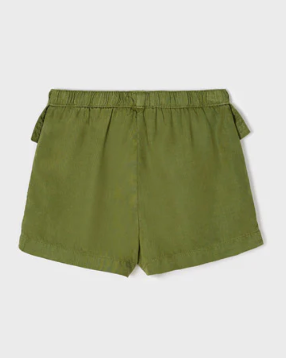 Olive Cargo Tencel Shorts with Bow