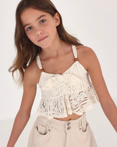 Cream Crochet Tween Crop Top