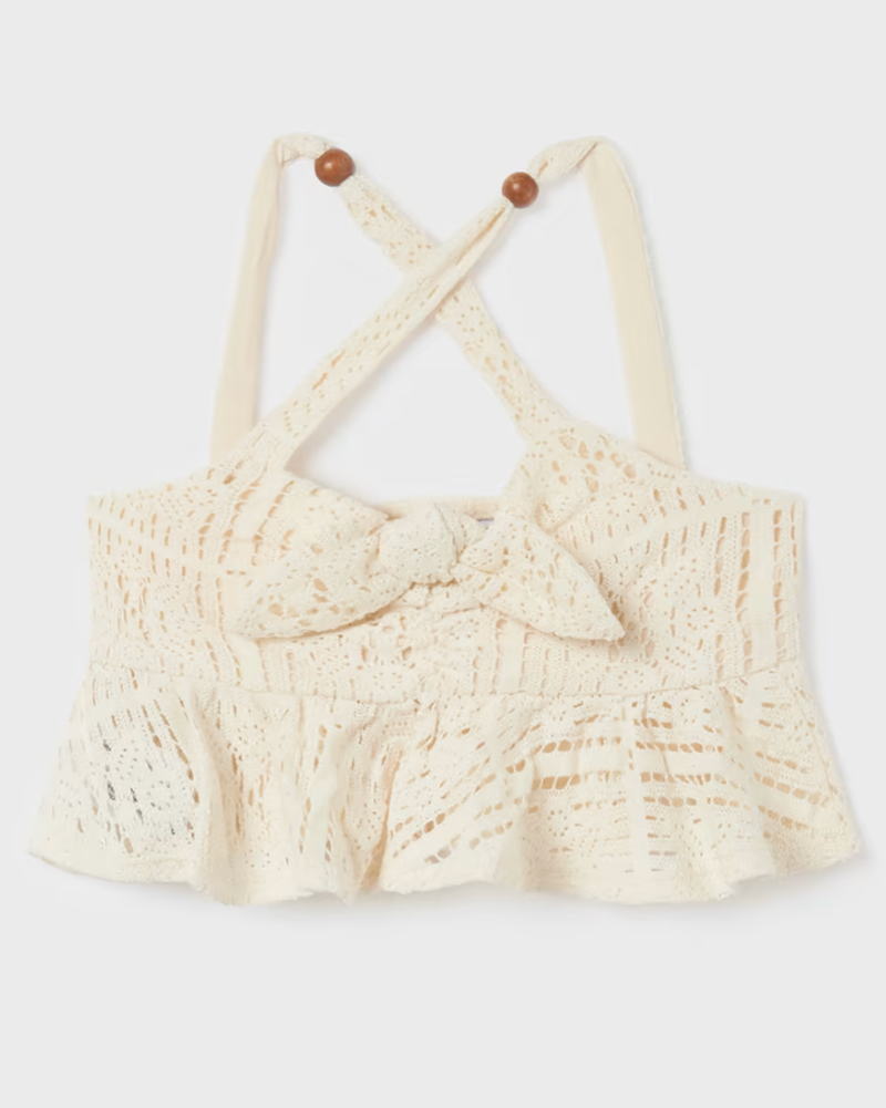 Cream Crochet Tween Crop Top