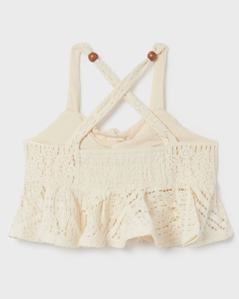 Cream Crochet Tween Crop Top
