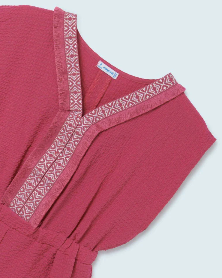 Hot Pink Embroidered Tween Romper
