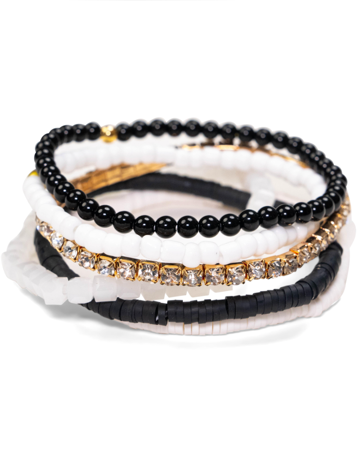 Crystal Beaded Bracelet Set in Black & White