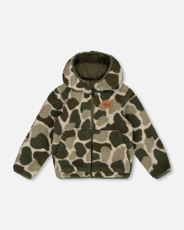 Camouflage Green Reversible Sherpa Jacket