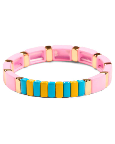 Pink Tile Bracelet Topped With Orange & Blue Stripes