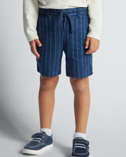 Navy Striped Linen Shorts