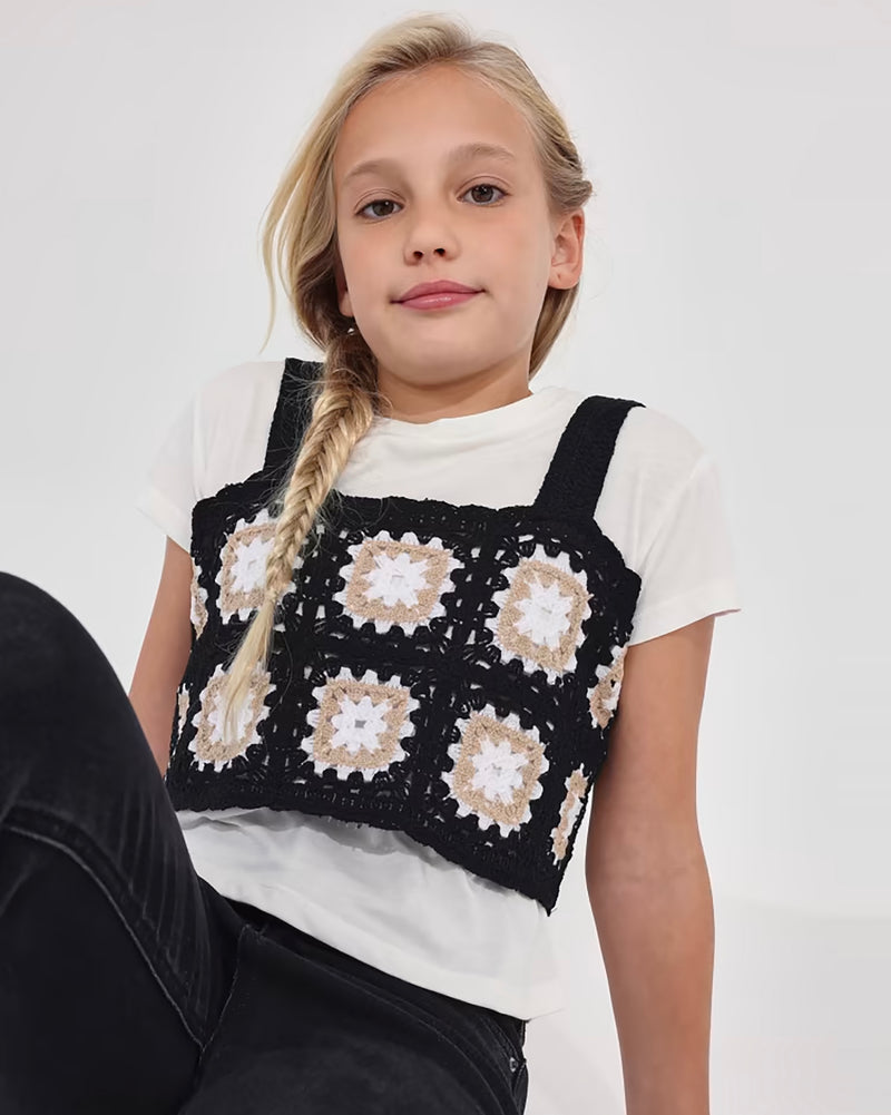 Black & White Crochet Tween Top & Tee Set