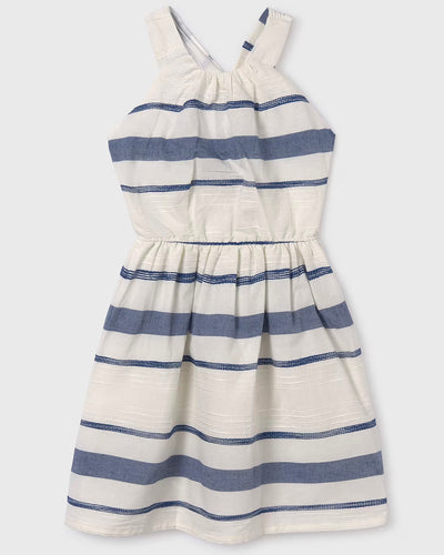 Navy & White Striped Tween Dress with Open Back