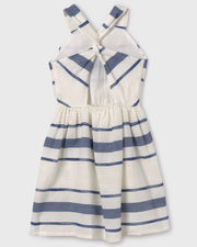 Navy & White Striped Tween Dress with Open Back