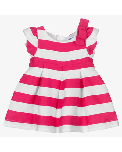 Pink & White Striped Dress with Bow On Front