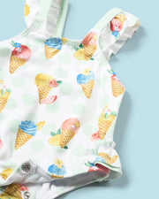 Ice Cream Printed Swimsuit & Hat Set